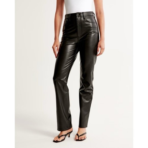 Abercrombie & Fitch Women 28/6 Curve Love Vegan Leather 90s Straight Pant Black - Picture 1 of 16
